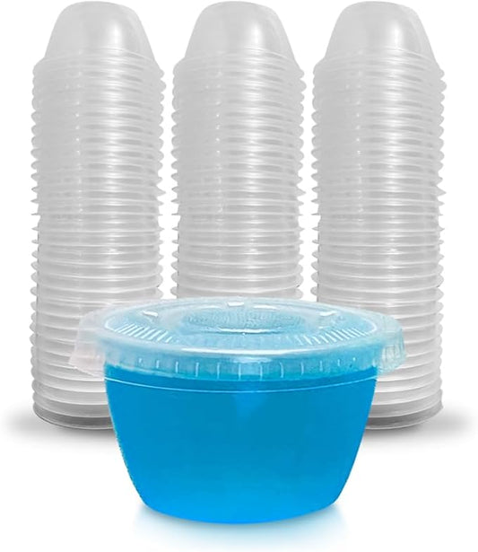 SWOOC Games – 105 Extra/Replacement Gelatin Shot Cups & Lids for Giant Tower Party Game – Clear Plastic & Leak Proof - Perfect Size for Hidden Shot Blocks - Tipsy Topple Game for Adults - Block Games