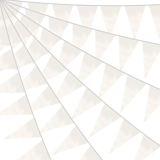 40M/130FT White Triangle Pennant Banner Flag Metallic Fabric Bunting Garland for Christmas Graduation Wedding Engagement Anniversary Bachelorette Birthday Bridal Shower Valentines Hen Party Supplies