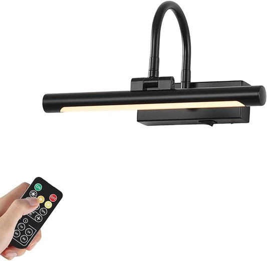 12" Picture Lights for Wall Battery Operated with Remote and Timer, Wireless Art Lights for Paintings, Rechargeable Wall Sconce, Dimmable Lighting for Canvas, Gallery Artwork, Portraits, Black