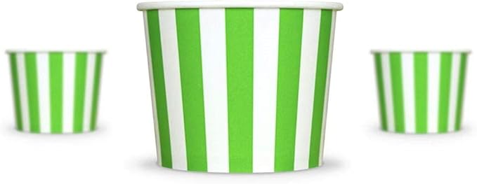 UNIQ 1000-Count 12 oz Striped Paper Ice Cream Cups Green Color | Disposable Dessert Bowls for Hot or Cold Foods | Frozen Dessert Supplies
