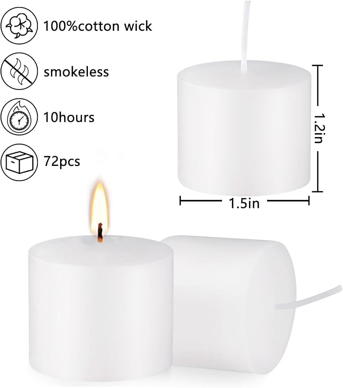 72-Piece Premium White Pillar Candle Set – 10-Hour Burn Time – Perfect for Weddings, Churches, Home Decor & Special Events