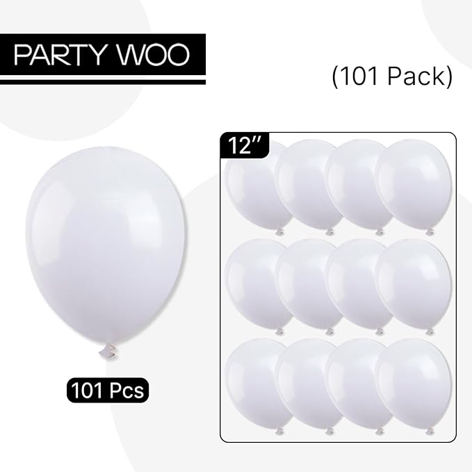 PartyWoo White Balloons 101pcs 12 Inch Matte White Latex Balloons for Wedding Bridal Graduation Engagement Baby Shower Gender Reveal Easter Anniversary Birthday Tea Party Decorations White-Y13