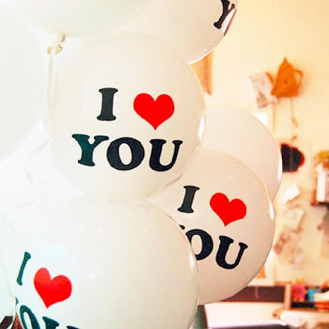 Valentines Day Balloons, 12 Inch Red White Ballons Heart Balloon I Love You Printed Romantic Valentines Day Balloon For Wedding Anniversary Party Decoration Supplies