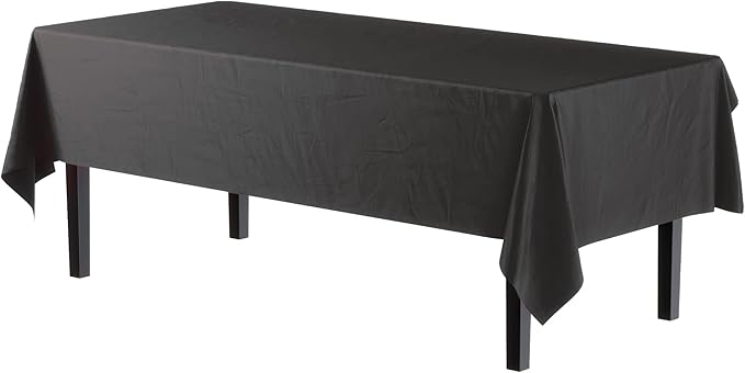 Party Solids 6-Pack Premium Plastic Tablecloth 54in. x 108in. Rectangle Plastic Table Cover - Black