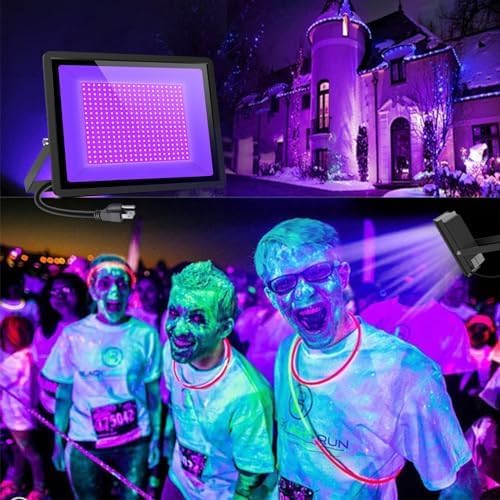 Black Lights 600W LED Flood Light with Plug(6ft Cable), IP66 Waterproof Black Lights for Party, Stage Lighting, Aquarium, Body Painting, Halloween, Neon Glow in The Dark (2 Pack)