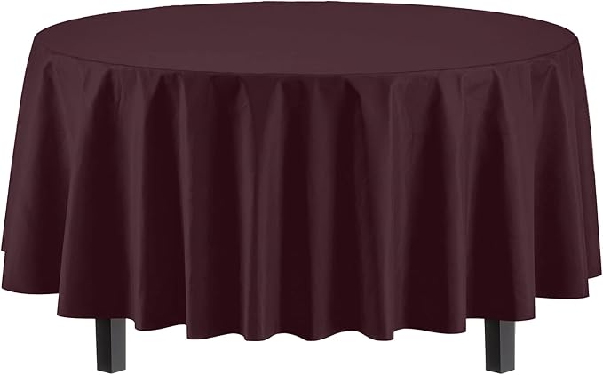 Party Solids 6-Pack Premium Plastic Tablecloth 84in. Round Plastic Table Cover - Brown