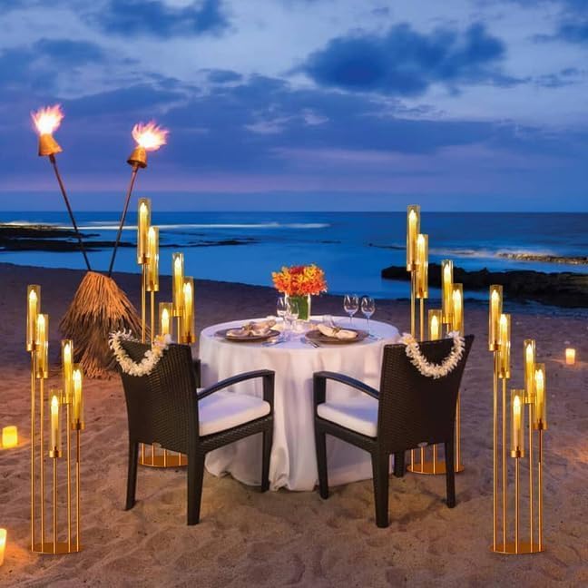 6PCS 5 Arm Candle Holder for Wedding Table,39.4'' Tall Gold Floor Candelabra with Acrylic Lampshade for Birthday Party Home Decoration,Fit LED Taper Candles