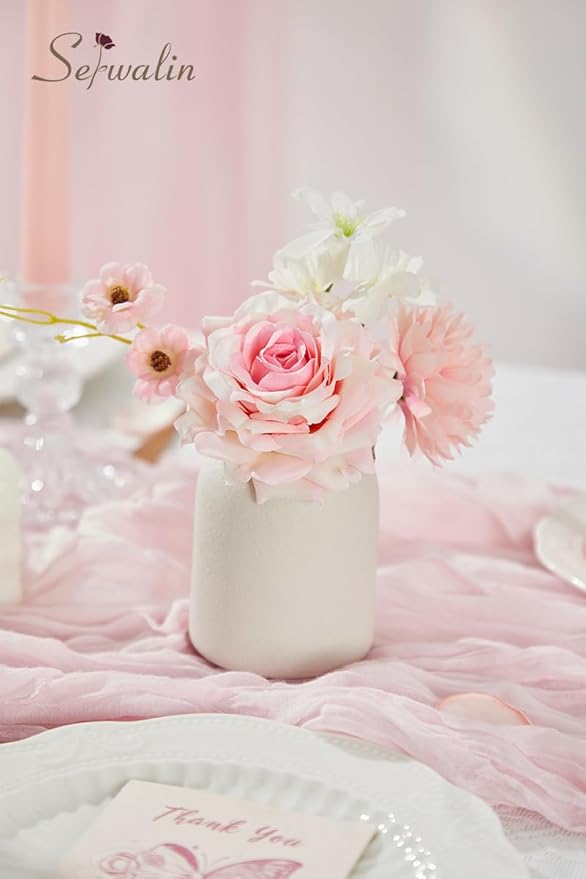 Serwalin Artificial Pink Flowers, Cake Silk Flowers for DIY Wedding Bouquets Fake Flowers, Table Centerpieces Baby Shower Birthday Party Home Decorations