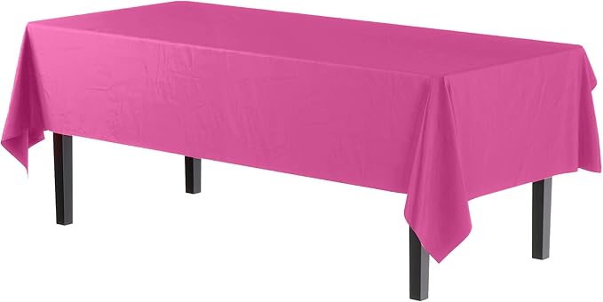 Party Solids 6-Pack Premium Plastic Tablecloth 54in. x 108in. Rectangle Plastic Table Cover - Cerise