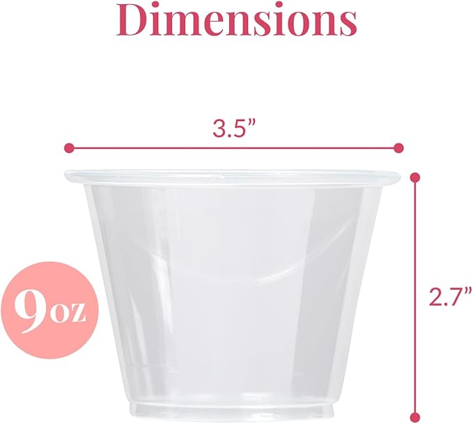 Prestee 200-Pack - 9oz Clear Plastic Cups - Durable Disposable Plastic Wine Glasses for Party, Weddings, and Catering - Small Drinking Glasses for Cocktails and Beverages - Heavy-Duty Fruit Punch Cups