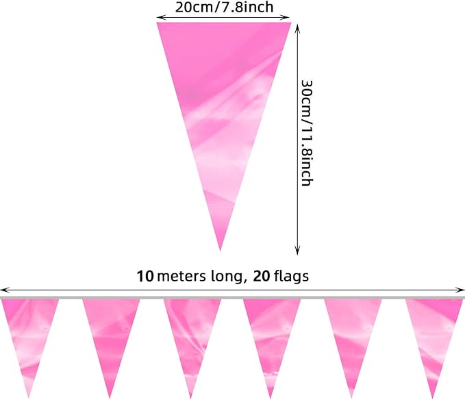 32.8FT Pink Glitter Triangle Pennant Banner Flag Metallic Bunting Fabric Garland for Christmas Graduation Wedding Engagement Anniversary Bachelorette Birthday Bridal Shower Valentine's Party Decor