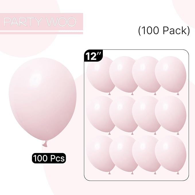 PartyWoo Pale Pink Balloons 100pcs 12 Inch Light Pastel Baby Pink Latex Helium Balloons for Birthday Engagement Bachelorette Baby Shower Easter Princess Butterfly Theme Party Decorations Pink-Q01