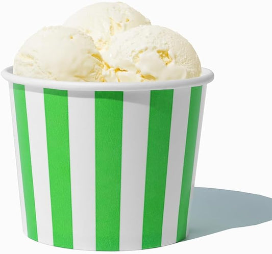 UNIQ 1000-Count 12 oz Striped Paper Ice Cream Cups Green Color | Disposable Dessert Bowls for Hot or Cold Foods | Frozen Dessert Supplies