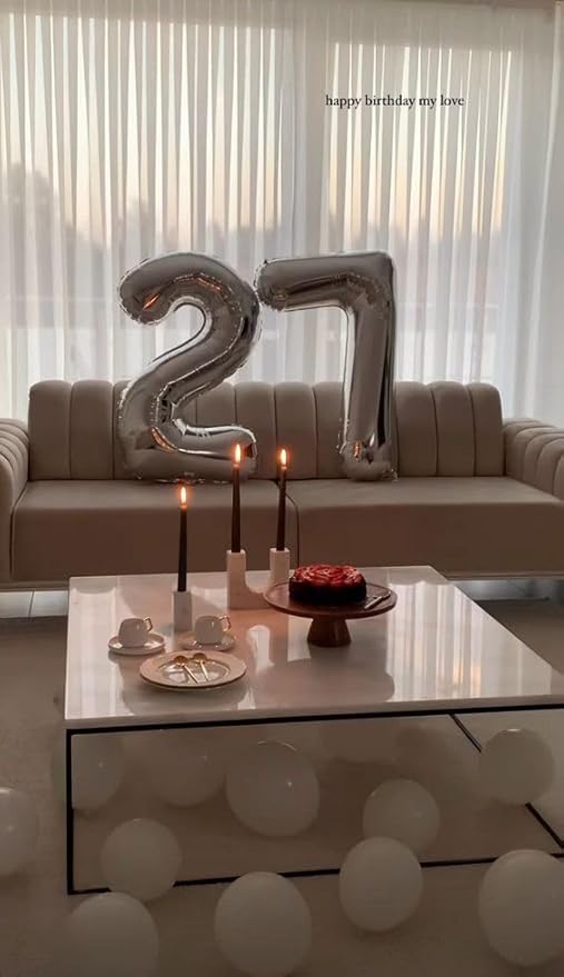 Silver Number 7 Balloon 40 Inch, 7th Birthday Party Decorations for Children, Giant 7 Foil Balloon for Party Supplies