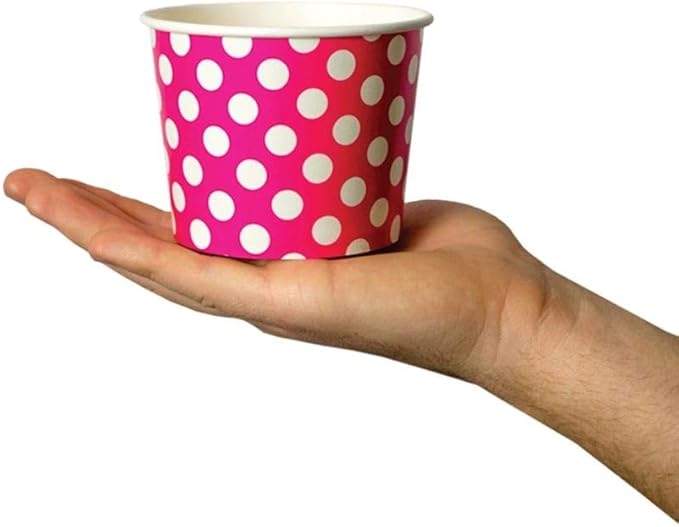 UNIQ 1000-Count 12 oz Polka Dot Paper Ice Cream Bowls Pink Color | Disposable Dessert Bowls for Hot or Cold Foods | Ice Cream Bar Supplies Frozen Dessert Supplies