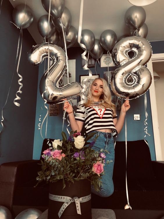 Silver Number 8 Balloon 40 Inch, 8th Birthday Party Decorations for Children, Giant 8 Foil Balloon for Party Supplies