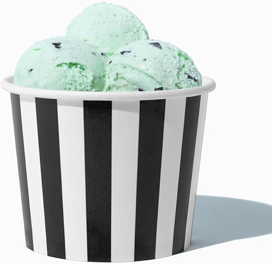 UNIQ 1000-Count 12 oz Striped Paper Ice Cream Bowls Black Color | Disposable Dessert Bowls for Hot or Cold Foods | Ice Cream Bar Supplies Frozen Dessert Supplies