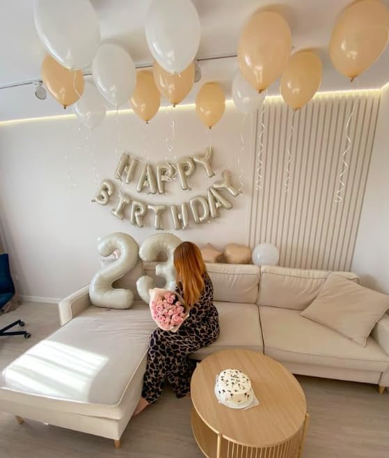 40 Inch Cream White 3 Large Number Balloon, 3 13 23 30 33 36 38 Cream White Birthday Party Decorations, Number Three Foil Balloons for Anniversary Party Graduations Celebration Supplies