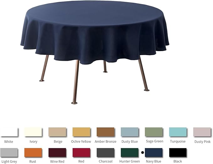 maxmill Round Textured Tablecloth Spill-Proof Wrinkle Free Soft Jacquard Table Cloth for Circular Table Cover, for Dining Room Buffet Banquet Parties Holiday Dinner, 70 Inch Navy Blue
