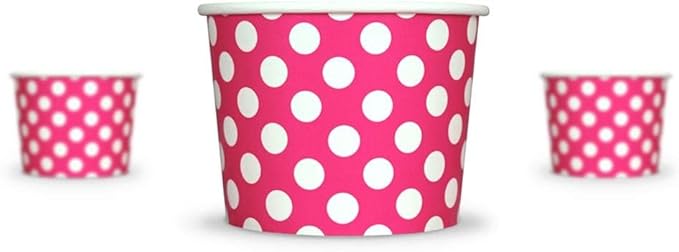 UNIQ 1000-Count 12 oz Polka Dot Paper Ice Cream Bowls Pink Color | Disposable Dessert Bowls for Hot or Cold Foods | Ice Cream Bar Supplies Frozen Dessert Supplies
