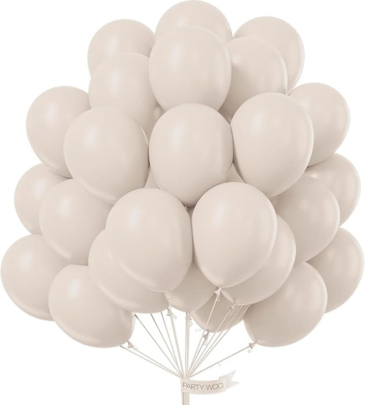 PartyWoo White Sand Balloons 100pcs 12 Inch Off White Beige Cream Ivory Boho Neutral Latex Balloons for Wedding Graduation Baby Shower Anniversary Engagement Birthday Party Decorations White-F12