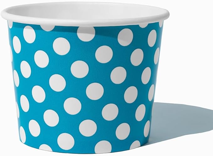 UNIQ 1000-Count 12 oz Blue Polka Dot Disposable Ice Cream Bowls | Perfect for Hot or Cold Foods, Paper Dessert Cups | Frozen Dessert Supplies