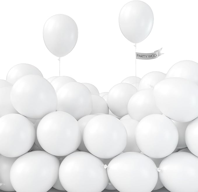 PartyWoo White Balloons 100pcs 5 Inch Matte Latex Balloons for Wedding Bridal Graduation Engagement Baby Shower Gender Reveal Easter Anniversary Birthday Tea Party Decorations White-Y13