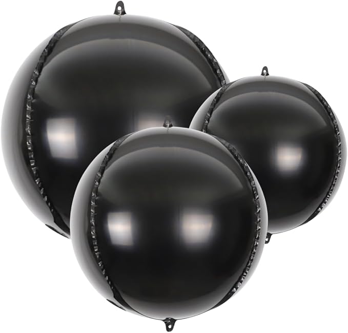 14pcs Black Foil Balloons Mylar Balloons 22in 15in 10in Black Different Sizes Large Metallic Chrome Balloons Decor| 360 Degree 4d Round Helium Large Balloon