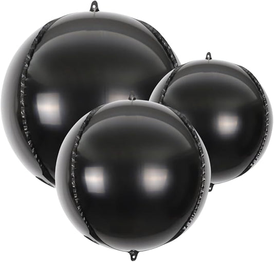 14pcs Black Foil Balloons Mylar Balloons 22in 15in 10in Black Different Sizes Large Metallic Chrome Balloons Decor| 360 Degree 4d Round Helium Large Balloon