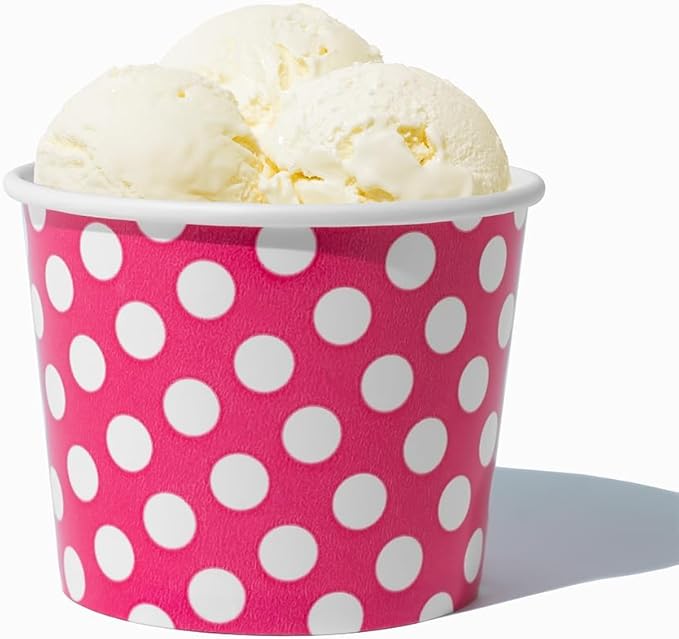 UNIQ 1000-Count 12 oz Polka Dot Paper Ice Cream Bowls Pink Color | Disposable Dessert Bowls for Hot or Cold Foods | Ice Cream Bar Supplies Frozen Dessert Supplies