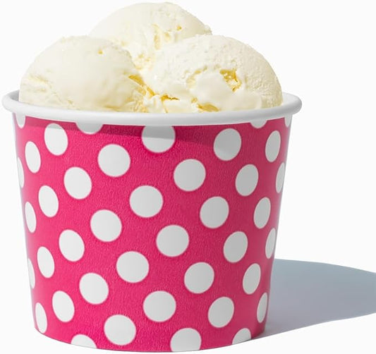 UNIQ 1000-Count 12 oz Polka Dot Paper Ice Cream Bowls Pink Color | Disposable Dessert Bowls for Hot or Cold Foods | Ice Cream Bar Supplies Frozen Dessert Supplies