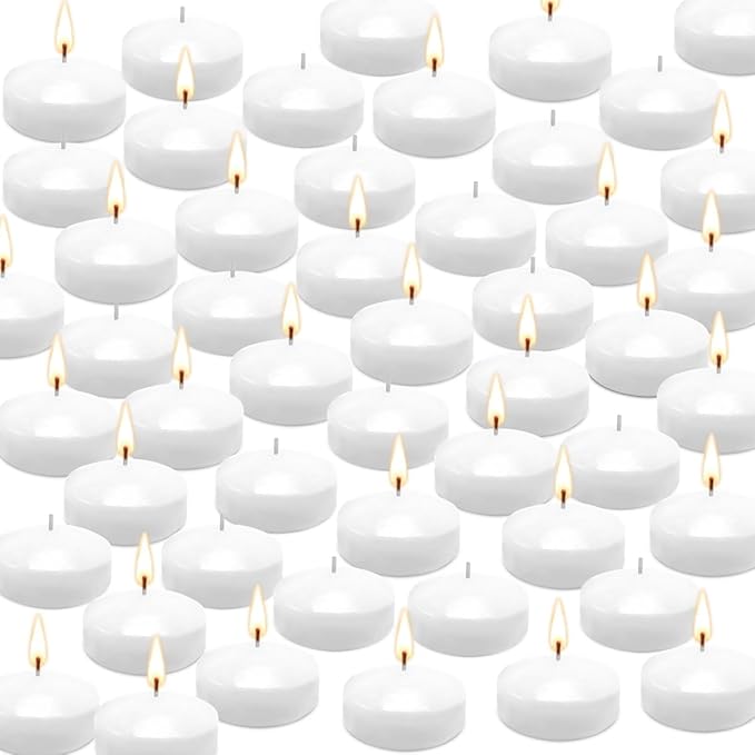 50 Floating Candles, Smoke-Free and odorless, Burning continuously for 5-6 Hours, White, 2-inch Floating Candles, Suitable for Valentine's Day, Weddings, Holidays, Home Decoration……