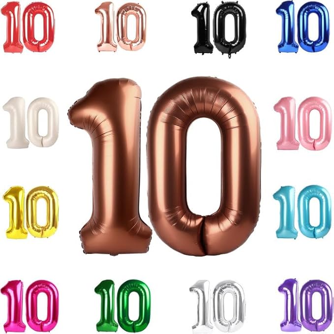 10 Balloon Number, Coffee Brown Number 10th Birthday Balloons 40 Inch, 10 Years Old Coffee Brown Birthday Decorations for Boys Girls, 10th Anniversary Decorations