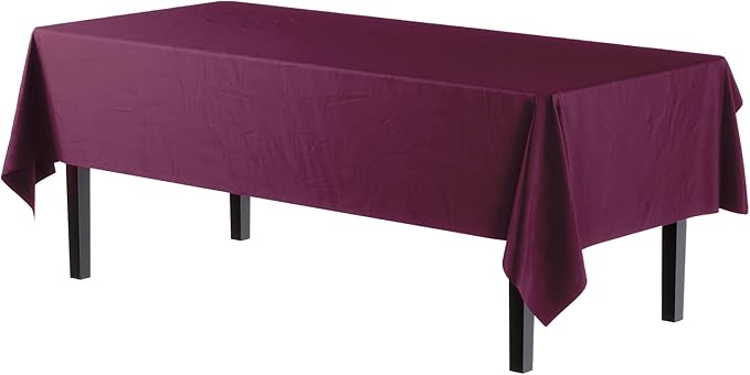 Party Solids 6-Pack Premium Plastic Tablecloth 54in. x 108in. Rectangle Plastic Table Cover - Plum