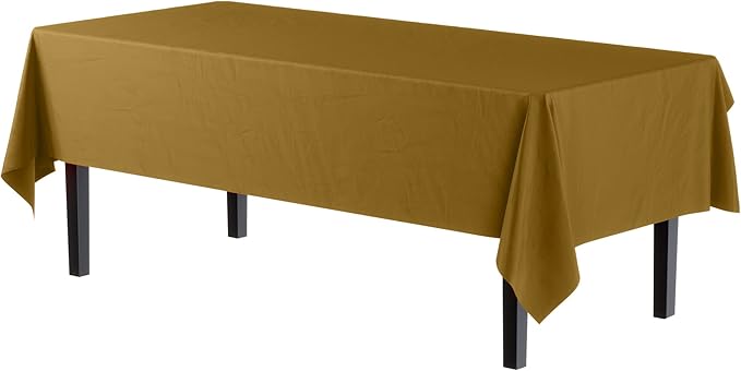 Party Solids 6-Pack Premium Plastic Tablecloth 54in. x 108in. Rectangle Plastic Table Cover - Gold