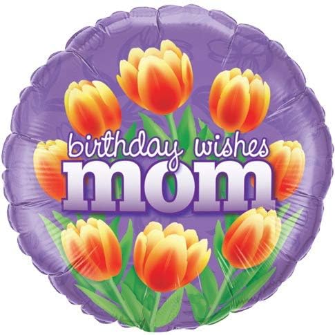 PMU Birthday Wishes Mom Tulips 18 Inch Mylar-Foil Balloon Pkg/1