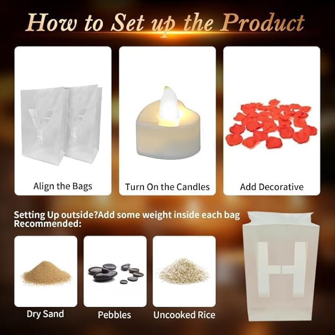 It was Always You Light Up Letters, with Tea Lights Candles, Rose Petals, Pearlescent Foil Balloons - Luminary Paper Bags, Anniversary Decorations and Proposal Decorations for Your Loved One