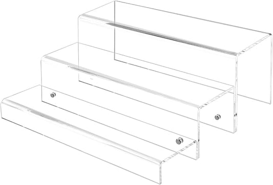 3 Tiers Bar Shelves for Liquor Bottles, 15" Bar Organizer for Countertop, Clear Acrylic Risers Display Racks Stands for Figures Pops Cupcake Perfume Collections (Patent: D1076520S)