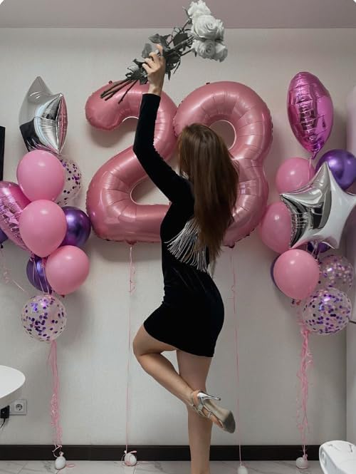 Large 40 Inch Pearlescent Pink 3 Number Balloon, 3 13 23 30 33 36 38 Pearl Pink Birthday Party Decorations, Numbers Three Foil Balloons for Anniversary Party Graduations Celebration Supplies
