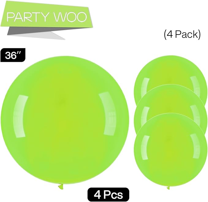 PartyWoo Lime Green Balloons 4 pcs 36 Inch Extra Large Big Jumbo Giant Neon Yellowish Light Green Latex Balloons for Graduation Halloween Summer Baby Showers Birthday Party Decorations Green-Y6