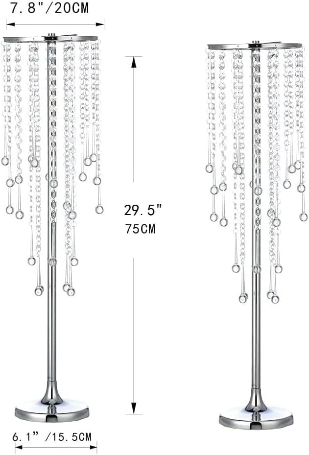 29.5 inches Tall Silver Vases Wedding Centerpieces, Elegant Metal Flower Candle Holder with Chandelier Crystal,for Wedding Party Event,Birthday,Reception,New Year Home Decorations