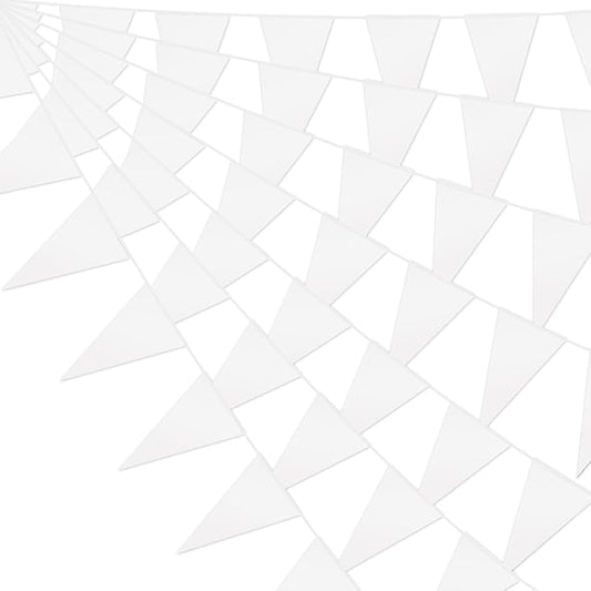 65FT White Glitter Triangle Pennant Banner Flag Metallic Bunting Fabric Garland for Christmas Graduation Wedding Engagement Anniversary Bachelorette Birthday Bridal Shower Valentine's Party Supplies