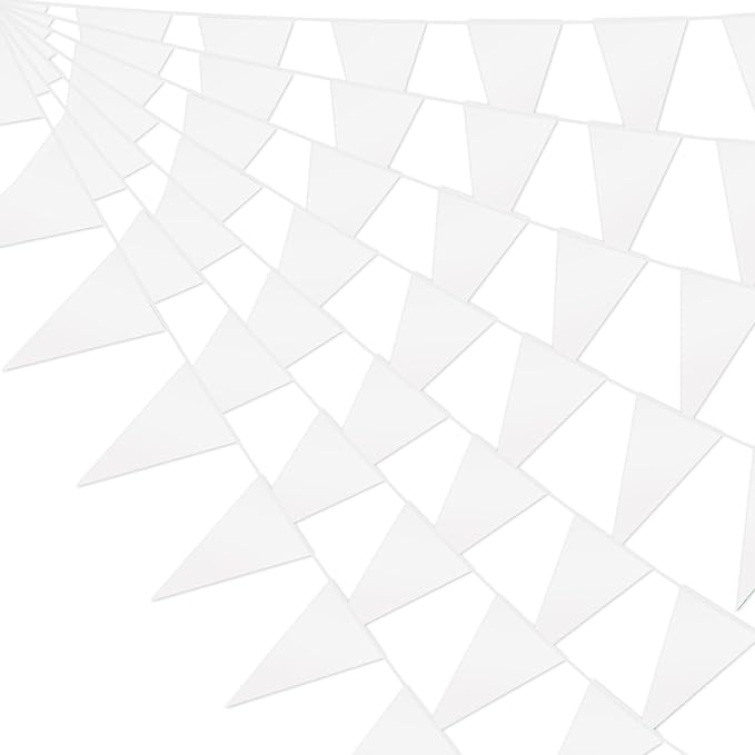 32.8FT White Glitter Triangle Pennant Banner Flag Metallic Bunting Fabric Garland for Christmas Graduation Wedding Engagement Anniversary Bachelorette Birthday Bridal Shower Valentine's Party Decor