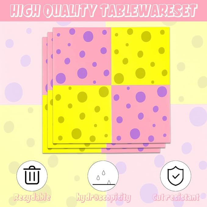 40Pcs Yellow Sponge Cartoon Birthday Plates and Napkins Party Decorations,Yellow and Pink Sponge Themed Party or Baby Shower Supplies Set for 20 Guests