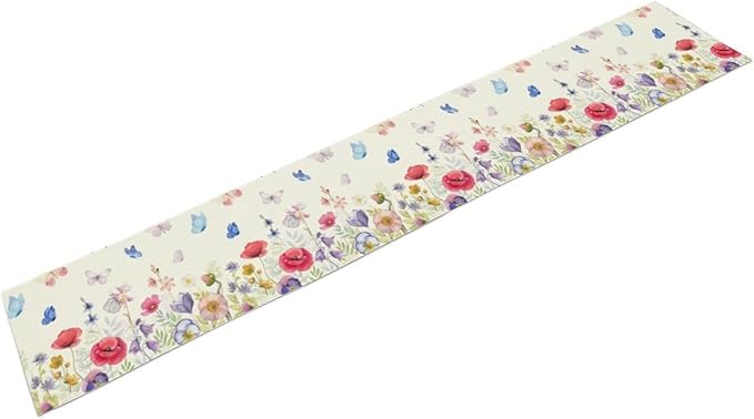 Butterfly Table Runner, Wildflowers Floral Butterfly Table Decoration Seasonal Summer Home Kitchen Dining Table Indoor Outdoor Farmhouse Decor 13x90 Inch