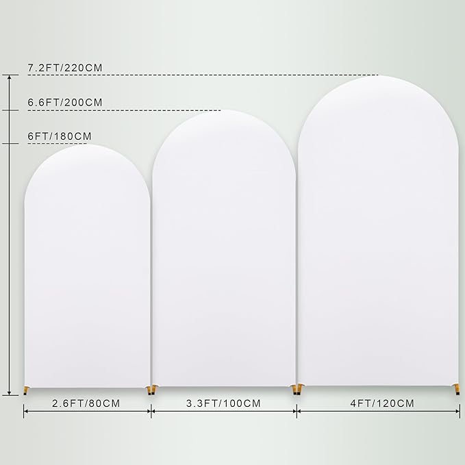 (7.2FT, 6.6FT, 6FT) Wedding Arch Cover Set of 3 White Spandex Fitted Arch Cover for Round Top Chiara Backdrop Stand Covers for Birthday Party Banquet Photo Background Decoration