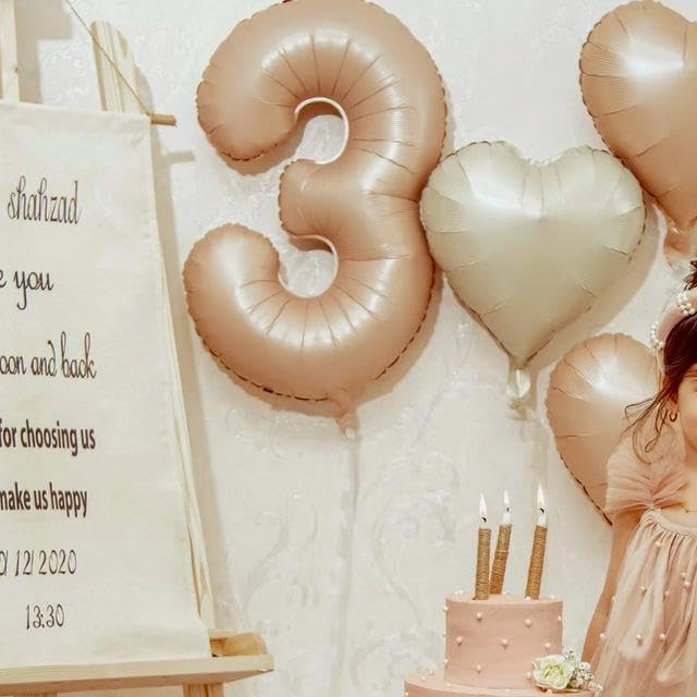 Large 40 Inch Light Brown 3 Number Balloon, 3 13 23 30 33 36 38 Light Brown Birthday Party Decorations, Numbers Three Foil Balloons for Anniversary Party Graduations Celebration Supplies