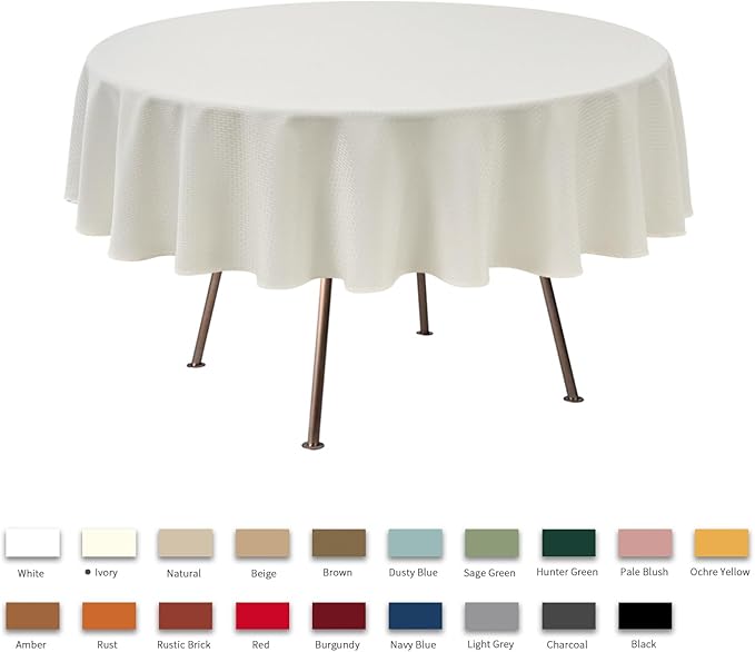 maxmill Round Weaved Texture Design Tablecloth Spill-Proof Wrinkle Free Soft Washable Table Cloth for Circular Table Cover, for Dining Room Buffet Banquet Parties Holiday Dinner, 70 Inch Ivory