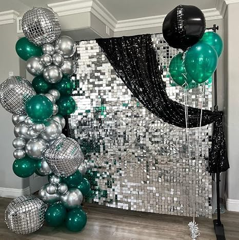 Silver Shimmer Wall Backdrop 48pcs Sequin Shimmer Backdrop Panels, Photo Backdrops for Birthday, Anniversary, Wedding, Party Decoration