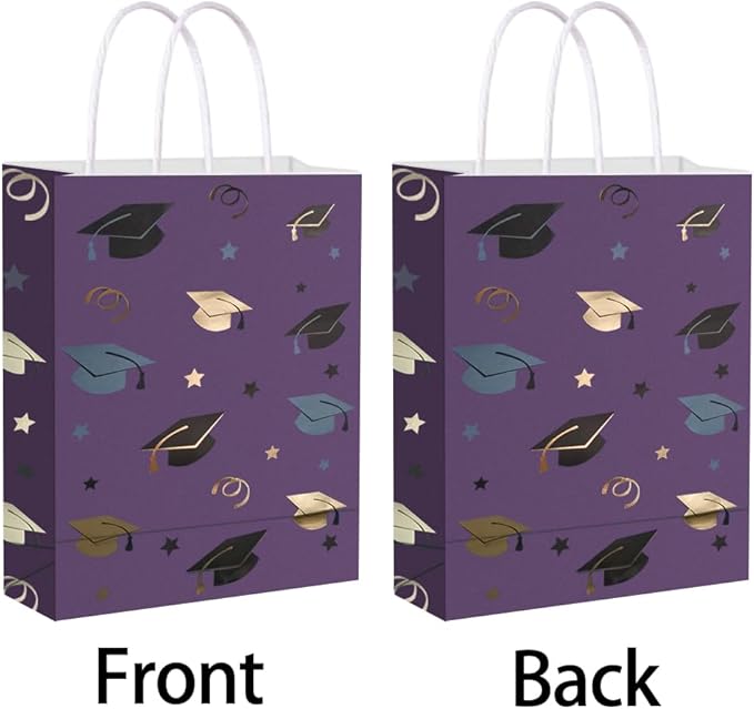 12 Pieces Graduate Gift Bags, Graduation Party Favor Gifts Wrapping Bags for Graduation Season Theme Party Supplies Decoration (Purple Gold)